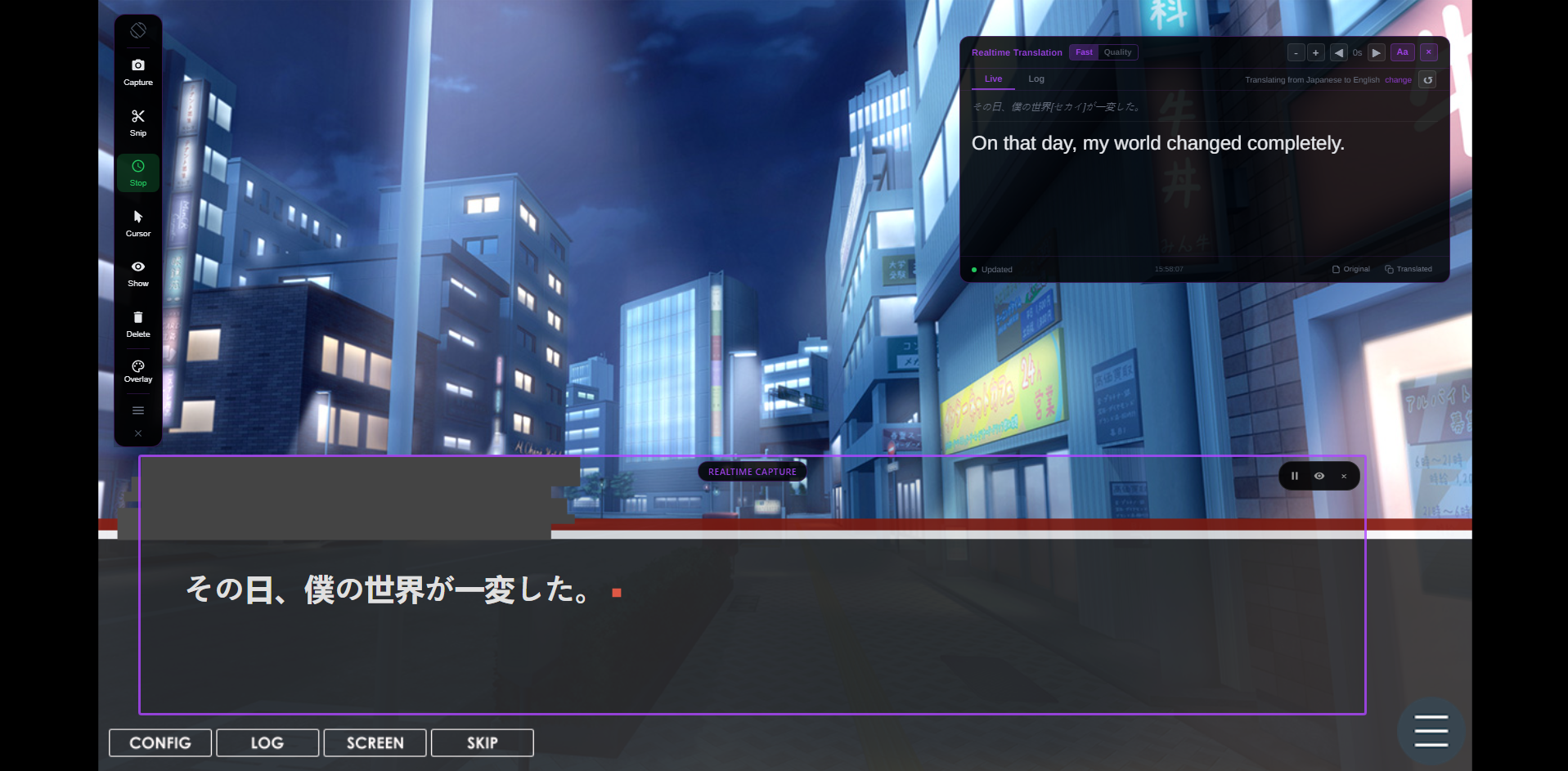 visual novel translation before and after using OCR real-time translator