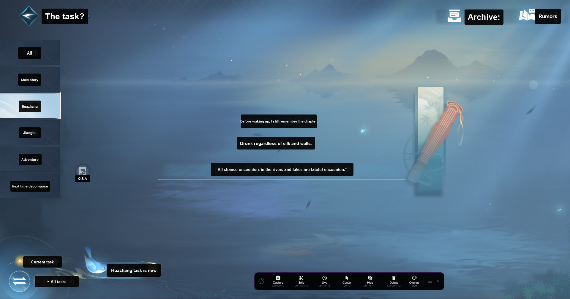 Snapshot translation result showing extracted and translated screen text