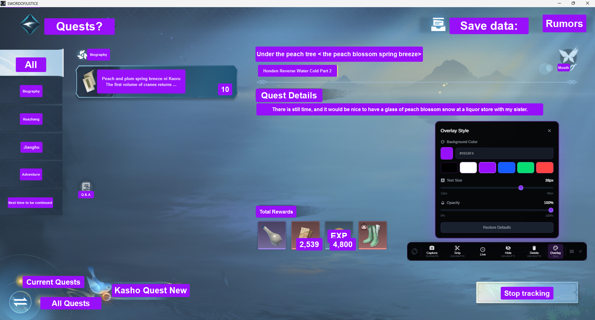 Lexa Translator overlay with customized colors and opacity settings for comfortable reading