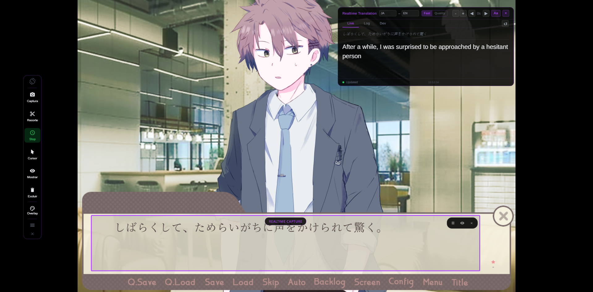 Lexa Translator translating Japanese game dialogue to English without patches